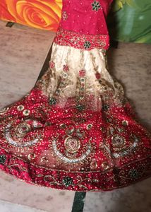 Stunning Pink &amp; Gold Embroidered Lehenga Choli Set