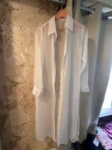 Brand New White Button-Up Shrug Shirt, Full Length