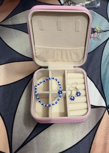 Blue Seed Beads Bracelet And Earrings Combo