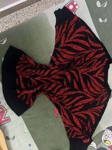 Y2K Rhinestone Glam Goth Top Red Black