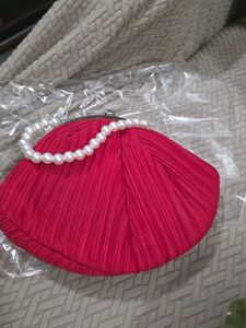 Red Potli Clutch With Pearl Handle - medium