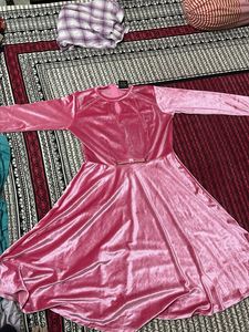 Pink Velvet Long Sleeve Dress