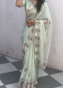 Pure Organza Heavy Work Saree🩵😍