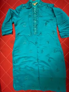 Navy Blue Embroidered Kurta Set by Anouk – Size S