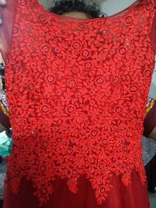 bright red ball gown with flares