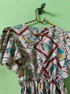 Floral Print Flutter Sleeve Dress