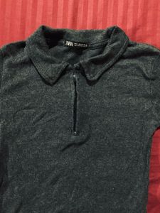 Zara Cropped Ribbed Polo Top