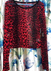 Red Leopard Print Long Sleeve Top