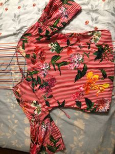 Red Floral Top With Deep Back