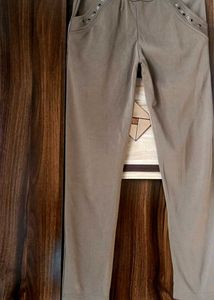 🧸Beige Colour Embellished Pocket Pants