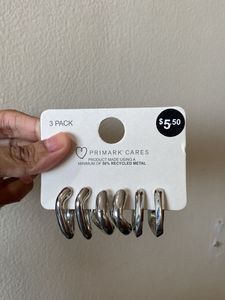 Silver Toned Half Hoop Earrings - Set Of 3