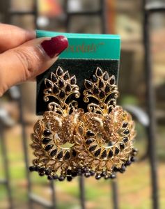 Statement Black & Gold Jhumka Earrings