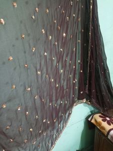 Burgundy Dupatta With Sequence Work Never Used