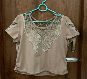 Embroidered Butterfly Top
