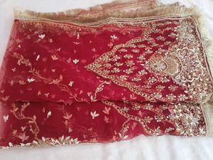 Maroon &amp; Gold Embroidered Fabric