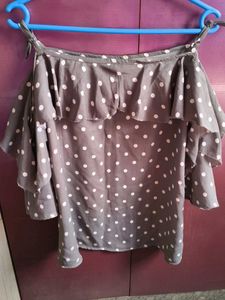 Polka Dot Cold Shoulder Ruffle Top