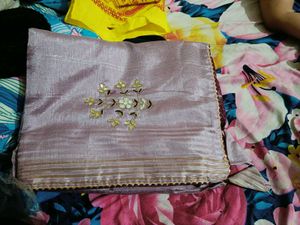 New Embroidered Saree With Attach Blouse Piece