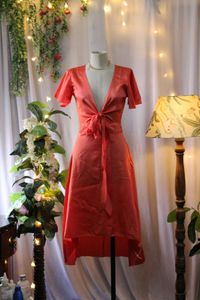 Coral Tie-Front Midi Dress
