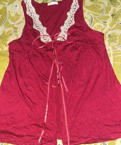 Maroon Lace Trim Tank Top