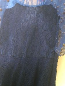 Navy Lace Dress with Beaded Sleeves