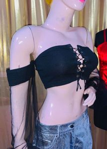 Black Lace-Up Crop Top