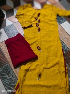 Yellow Kurti with Red Pants