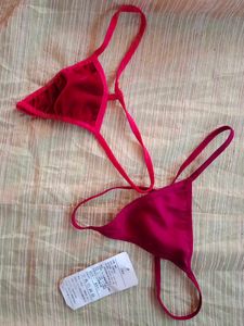 2 Sexy Red Maroon Velvet Thong Set