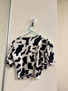 Cow Print Puff Sleeve Top