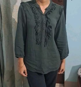 Olive Green Ruffle Top