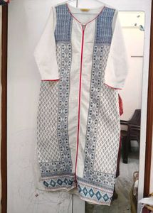 Aurelia White With Blue Motif Print Kurta