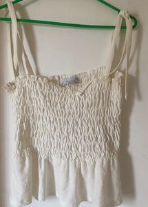 White Smocked Tie-Strap Tank Top