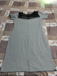 Grey With Black Net Dress