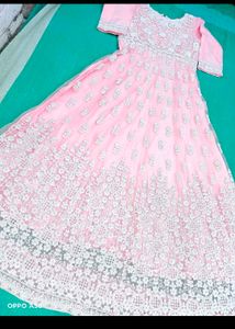 Peach Long Net Heavy Gown