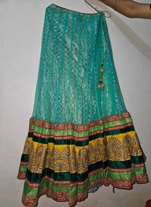 Teal Embellished Lehenga With Blouse And Dupatta