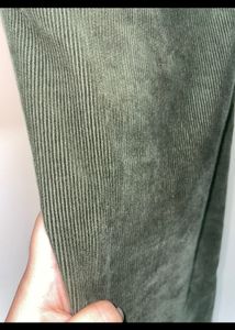 High Waisted Olive Green Corduroy Straight Trouser