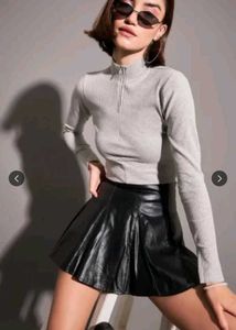 Gray Ribbed Mock Neck Top