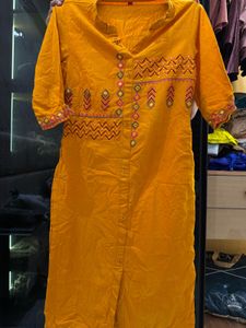 Orange Embroidered Kurti