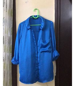 Satin Blue Semi Casual Shirt Size M
