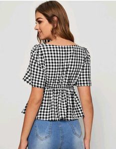 Chic Gingham Peplum Top