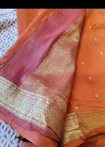 Orange Saree with Gold Border Blouse