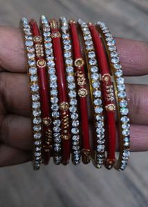 Sparkling Red & Crystal Bangles