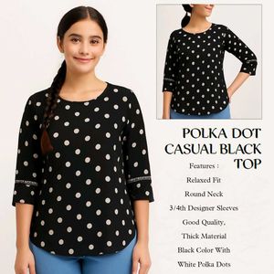 Casual Black Polka Dot Top 🖤 Designer Sleeves 🤍