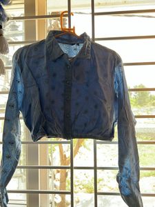Blue Crop top With Full Sleeves