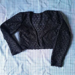 Black Lace Net Cropped Shrug