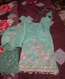 Sea Green Embroidered Plazo Suit