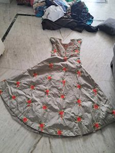 Floral Embroidered Grey Dress