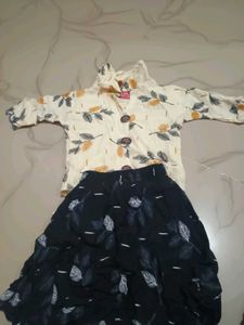 Girl's Leaf Print Top and Skirt Set