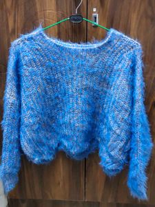 Blue Fuzzy Knit Sweater