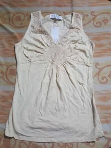 LARS Cream Embellished Tank Top