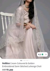 Beige Stitched Lengha Set